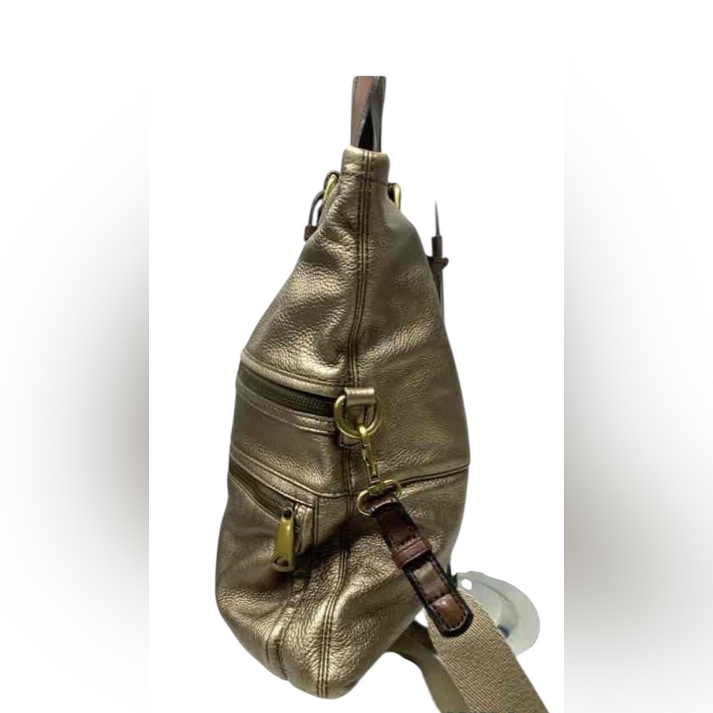 Fossil Explorer Foldover Tote Crossbody Bag Metallic Bronze Leather Large - Picture 6 of 9